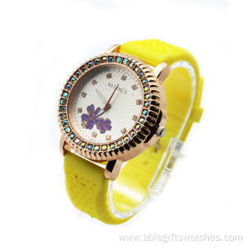 fashion ladies rose gold diamond watch